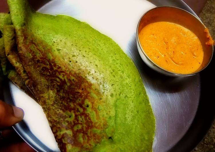 Simple Way to  Palak Dosa with Ginger Chutney