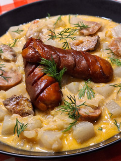 Kolbászos karalábé főzelék recept fotója