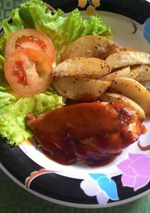 Foto resep Chicken steak bbq sc+potato wedges