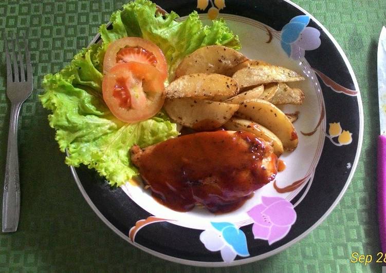 Chicken steak bbq sc+potato wedges
