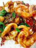 Spicy Basil Stir-Fry with Shrimp and Squid (Pad Krapow Song Kler)