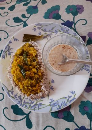 A picture of Barnyard millet with Parwal.