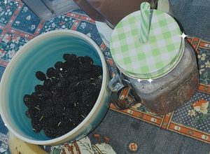 Una foto de Jugo/licuado de banana y moras 🥤