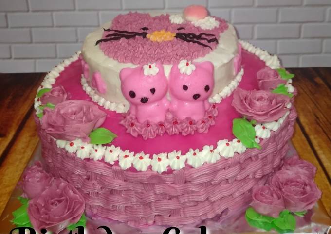 Birthday Cake Pink hello kitty (Tart ultah 4 lapis) - cookandrecipe.com
