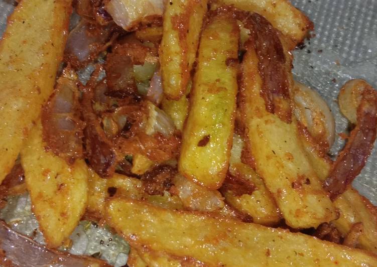 Fried potatoes finger and onion