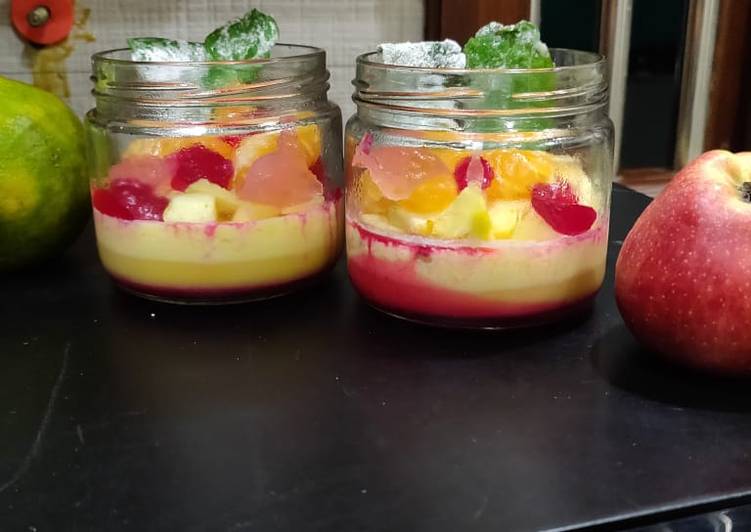 Basundi pennacota with fruits and fruit pulp jellies