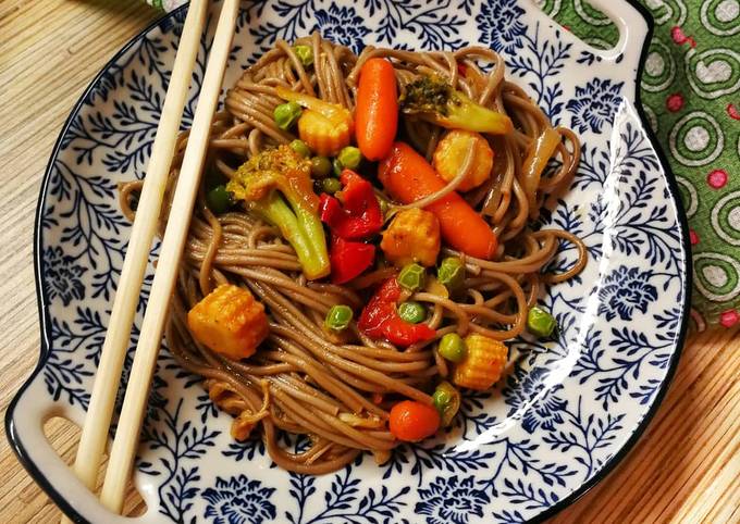 Гречневая лапша с овощами и грибами пошаговый рецепт с