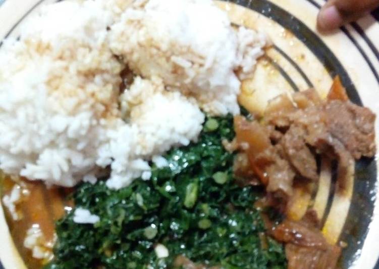Rice beef and kales