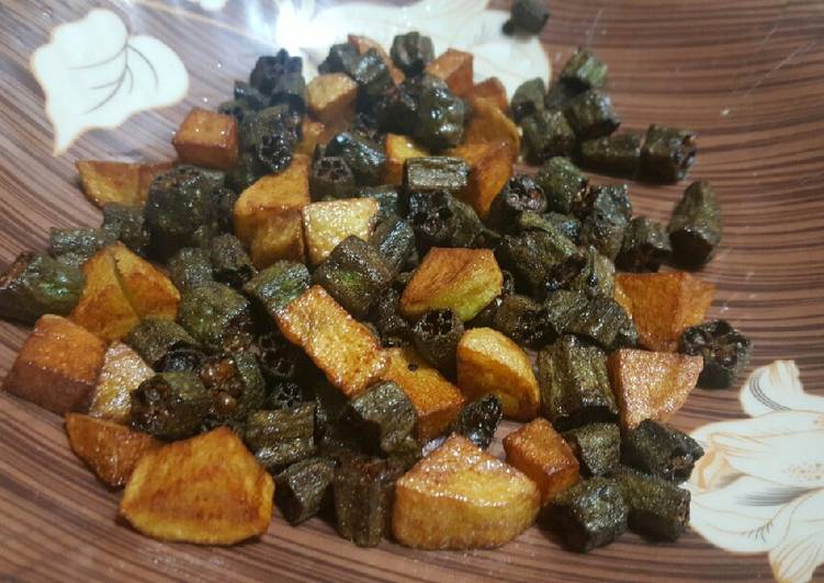 Easiest Way to Make Ultimate Crispy Okra and Potato stir fry 😋