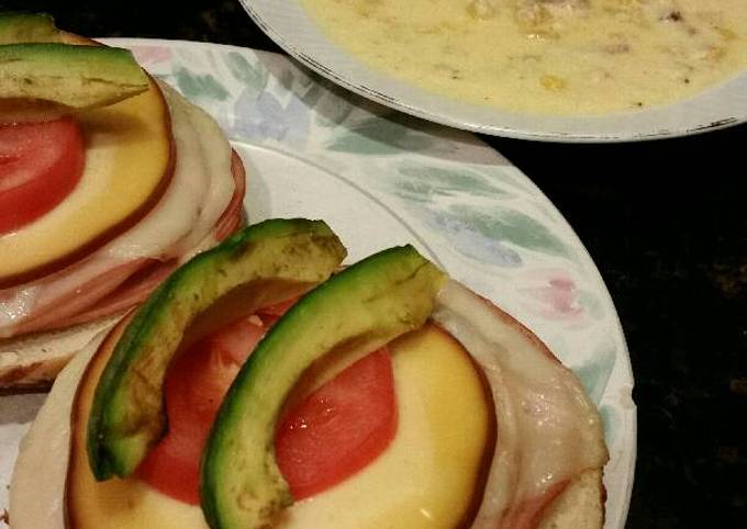 Easy Yummy Mexican Cuisine Brad's open faced sandwich with sausage corn chowder
