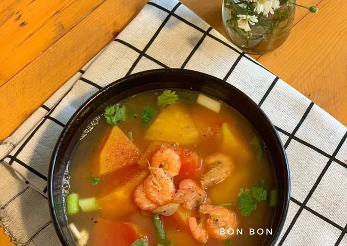 Cách Làm Món Canh Đu Đủ Hườm Nấu Tôm Đất của Bòn Bon 