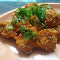 Soya chunks masala dry A picture of Soya chunks masala dry.