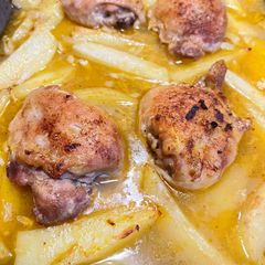 A picture of Chicken and Potato in lemon and garlic sauce Tray-bake (Lebanese style).