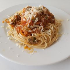A picture of Minced Meat and Cheese spaghetti.