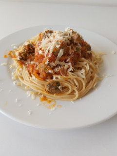A picture of Minced Meat and Cheese spaghetti.