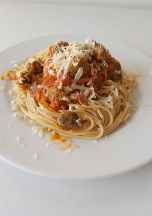 A picture of Minced Meat and Cheese spaghetti.