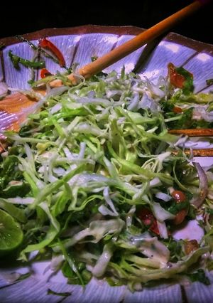A picture of Healthy salad with mayo herbs dressing.