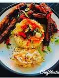 Lime and chilli rice with sticky spicy pork ribs and homemade coleslaw
