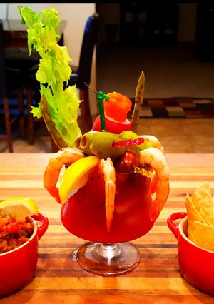 A picture of Mike's Drunken Shrimp Cocktails.