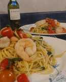 Tagliolini con salsa de camarón