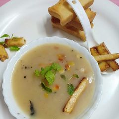 Mint paneer carrot garlic soup A picture of Mint paneer carrot garlic soup.