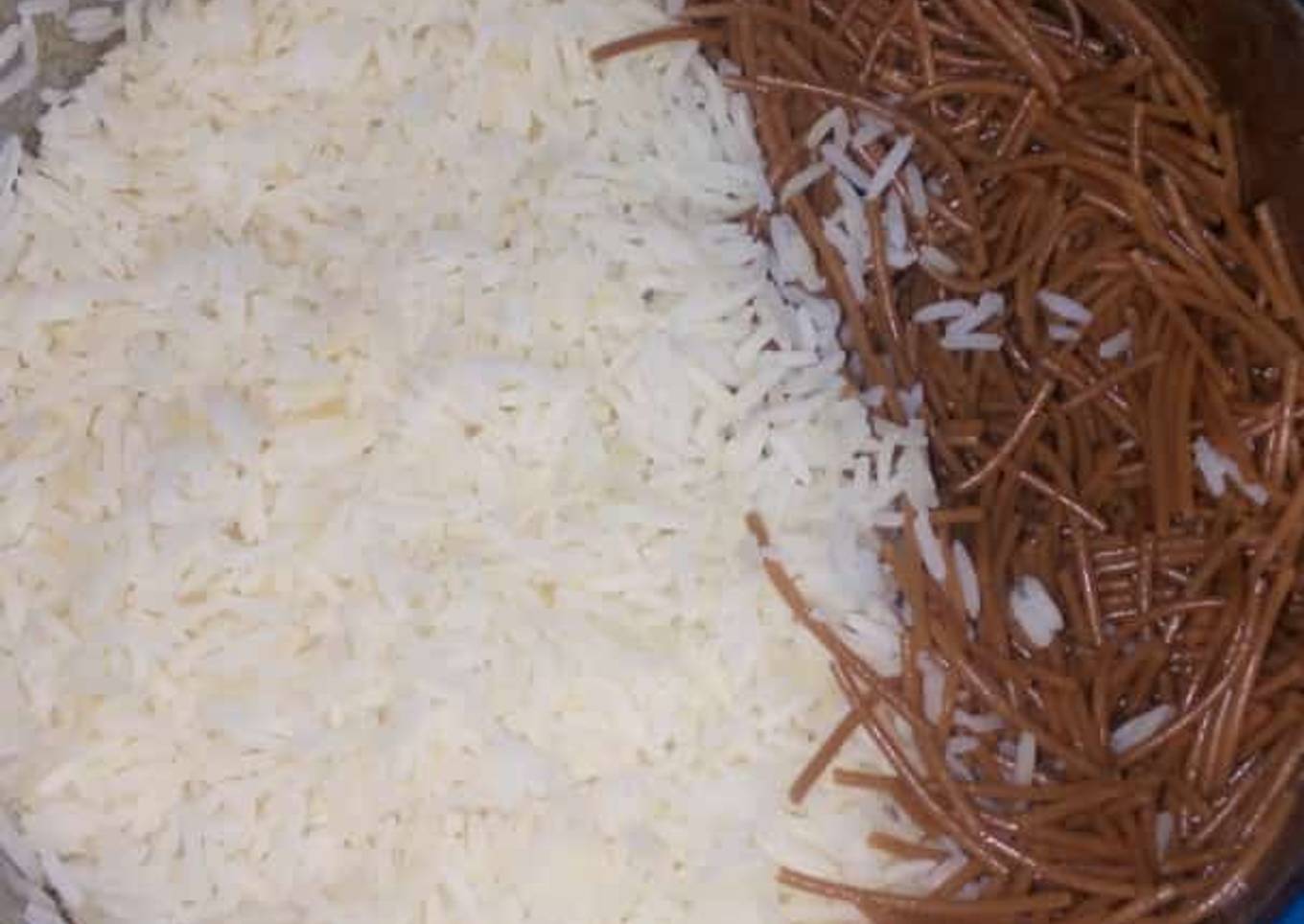 White rice with brown spagetti
