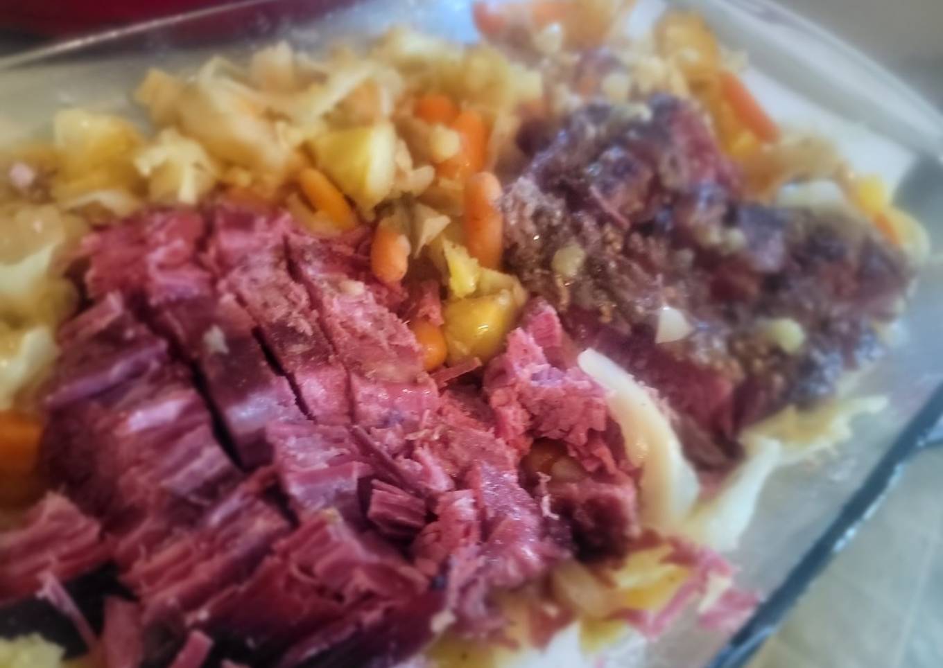 Beer Corned Beef Brisket w/Cabbage and Veggies in Slow Cooker
