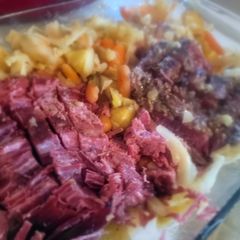 A picture of Beer Corned Beef Brisket w/Cabbage and Veggies in Slow Cooker.