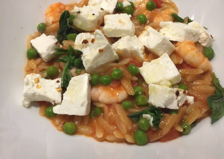 Prawn, tomato and feta orzo