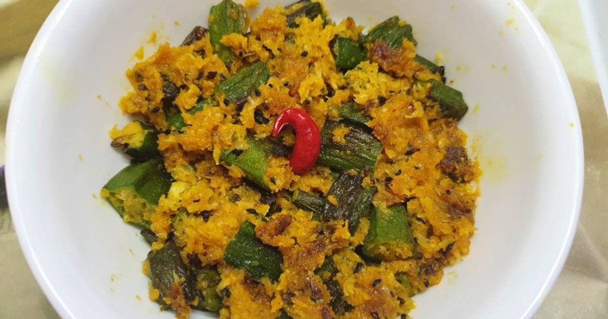 Sesame Coconut Okra Fry or Til Narkol Bhindi Recipe by Kumkum