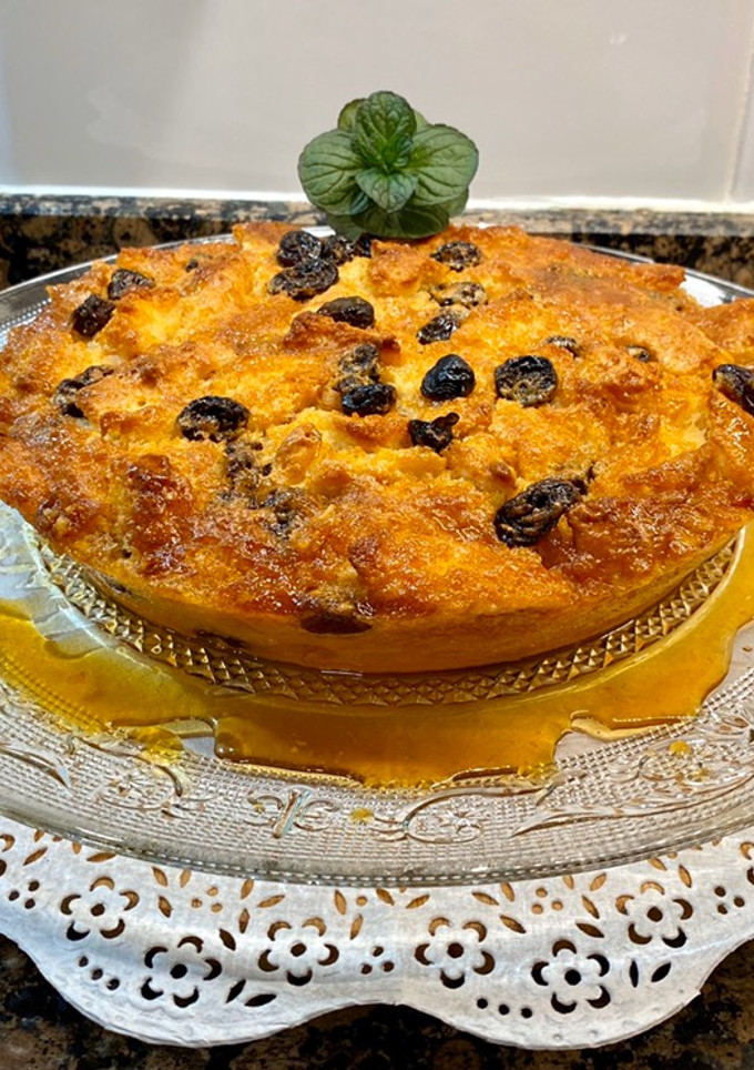 Una foto de Pastel de pan, ron y pasas sin gluten