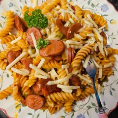 A picture of One pot Hot Dog pasta.