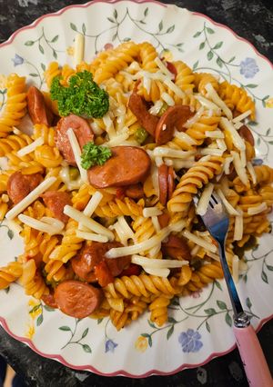 A picture of One pot Hot Dog pasta.