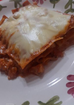 Una foto de Lasaña de pollo con salsa