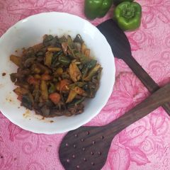 A picture of Dry Capsicum Potato with Chinese twist.