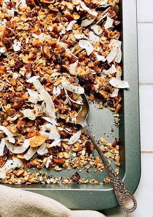A picture of Dried figs and pumpkin seed granola.