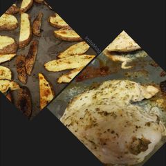 A picture of Zesty Broiled Chicken & Baked Potato Wedges.