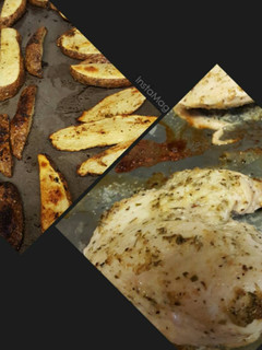 A picture of Zesty Broiled Chicken & Baked Potato Wedges.