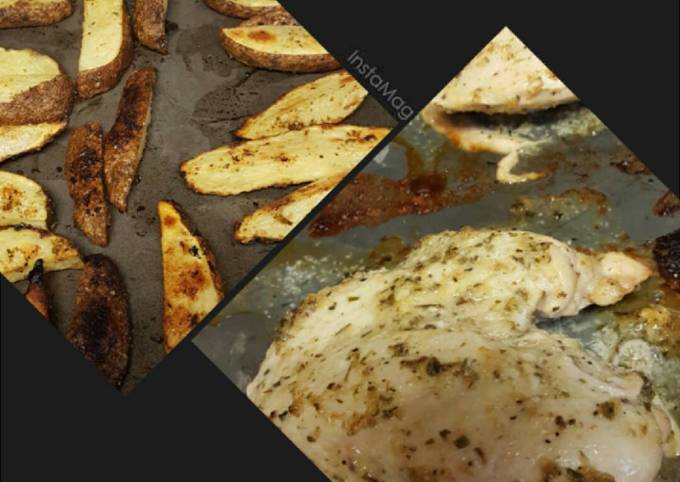 Steps to Prepare Quick Zesty Broiled Chicken &amp; Baked Potato Wedges