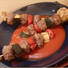 Meatballs and Roasted Veg Skewers A picture of Meatballs and Roasted Veg Skewers.
