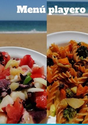 Foto principal de Ensalada de pulpo y espirales de lenteja roja con verduras
