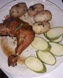 Pollo al horno con papas, mantequilla y Romero