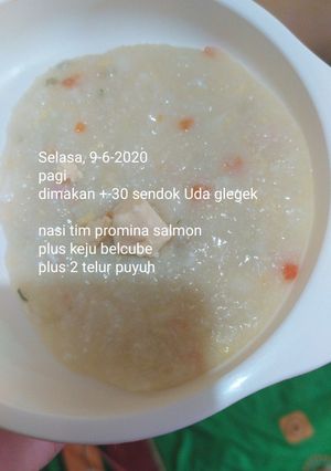 Foto resep Nasi tim promina salmon telur puyuh keju 8++