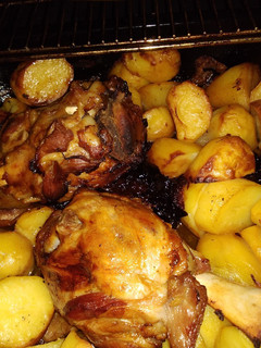 A picture of Pork Shank with Firikia Apples, Pears, and Prunes.