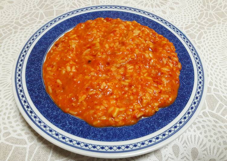 Risotto arborio de berenjena y pimiento bajo en grasa y vegano
 🍚