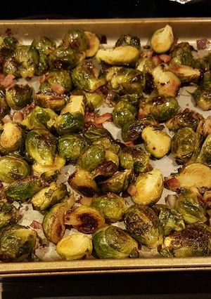 A picture of Roasted brussel sprouts w/ bacon!.