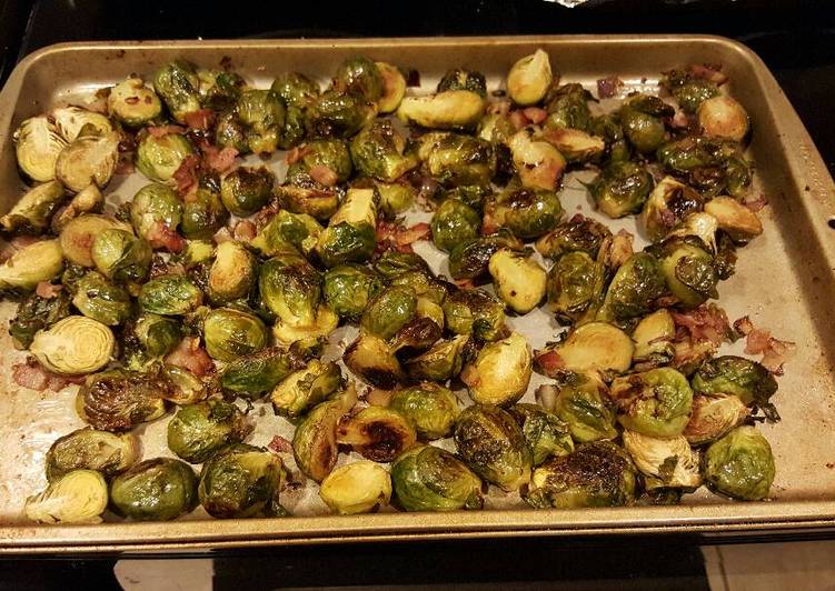 Steps to Make Quick Roasted brussel sprouts w/ bacon!