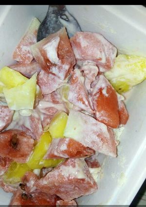 A picture of Water melon and pineapple salad.