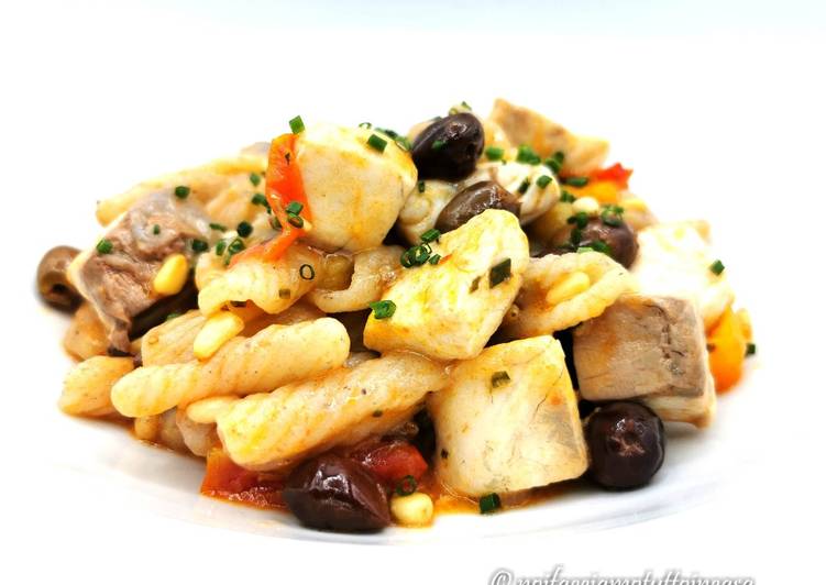 Strascinati Gluten Free con Ricciola e Olive Taggiasche