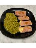 Ham Rolls with Mozzarella, Smoked Scamorza, and Peas